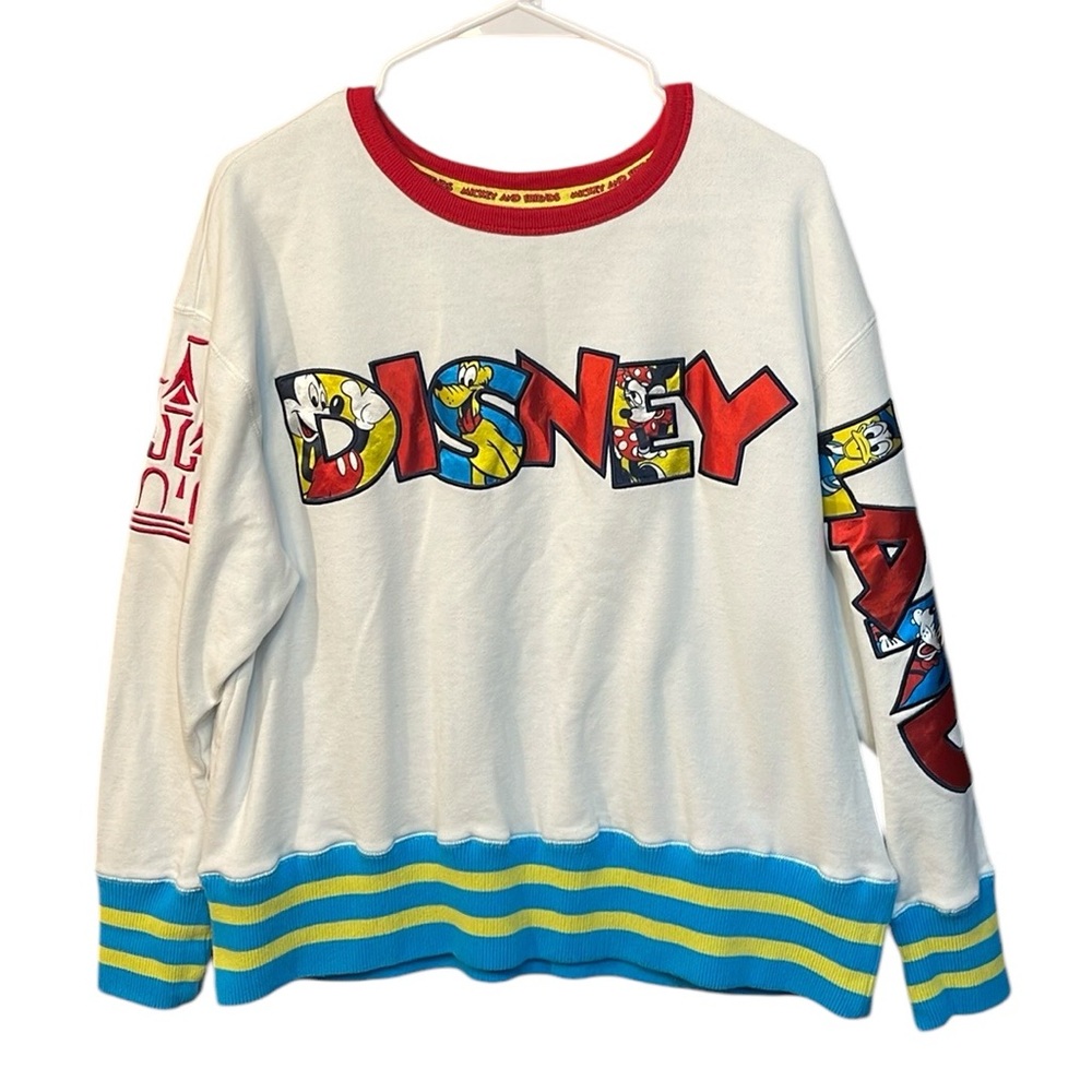 Disneyland Retro Style Embroidered Sweatshirt Women’s Large White Mickey Minnie
